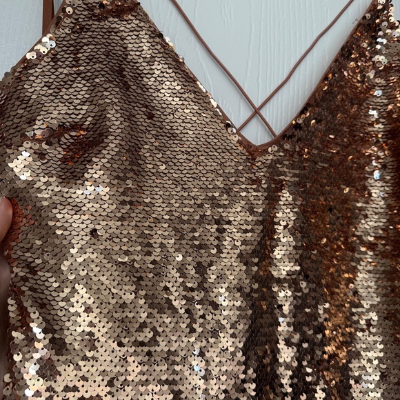 Asos Metallic Copper Sequin Mini Shift Dress size 6 - Picture 4 of 8